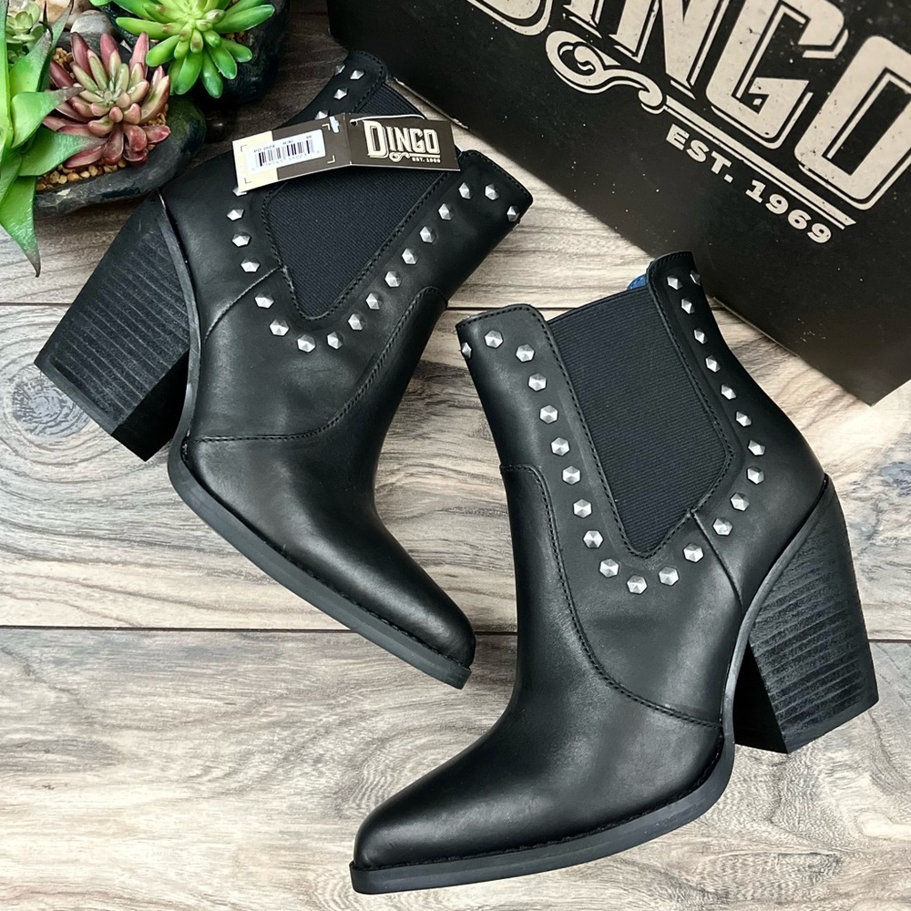 NIB Dan Post Dingo Stay Sassy Black Leather Studded Western Ankle Boot Bootie